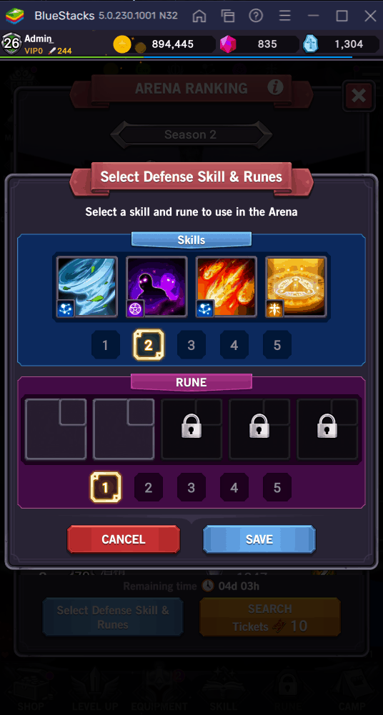 AFK Dungeon Arena skills and runes