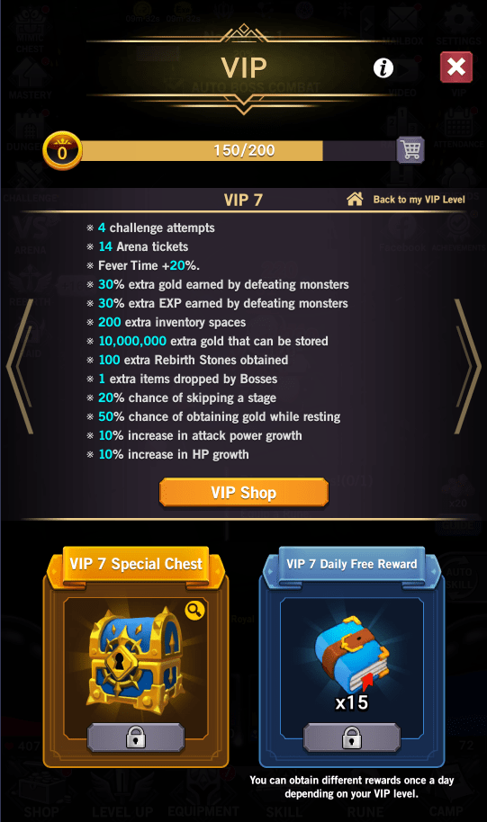 AFK Dungeon VIP 7 benefits